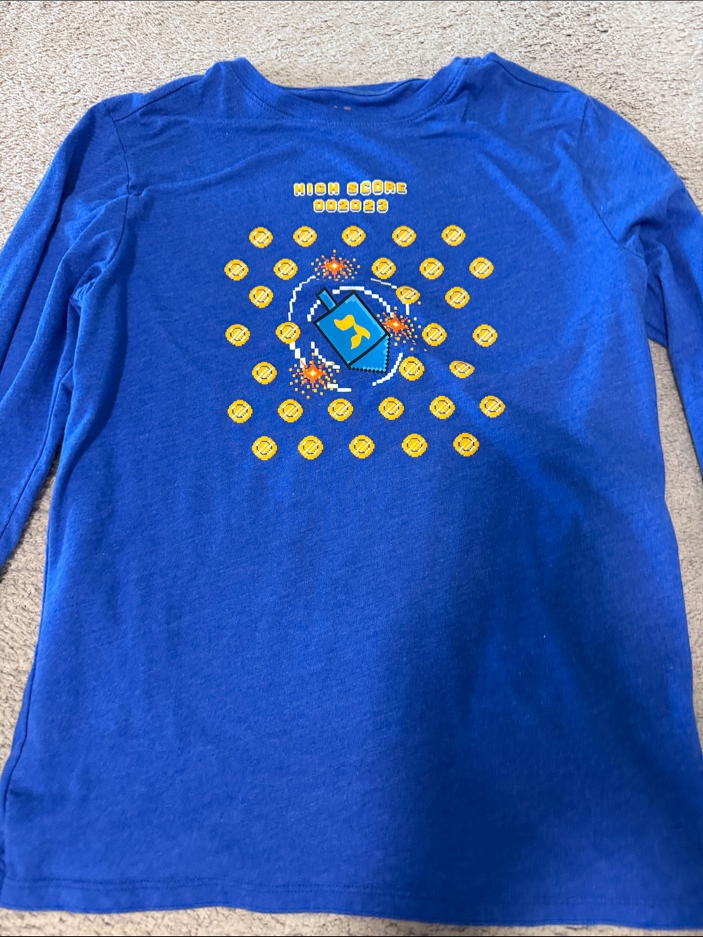 Cat & Jack Blue Long Sleeve Tee with Yellow Pixel Game Graphic